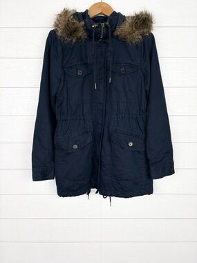 Loft Navy Blue Utility Anorak Jacket XS Fur
Hooded Drawstring Travel